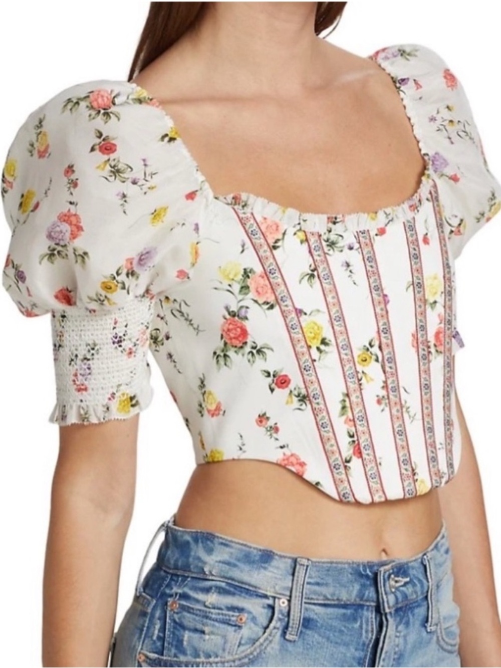 ALICE + OLIVIA Audie floral-print cotton-blend poplin & twill corset top NWT